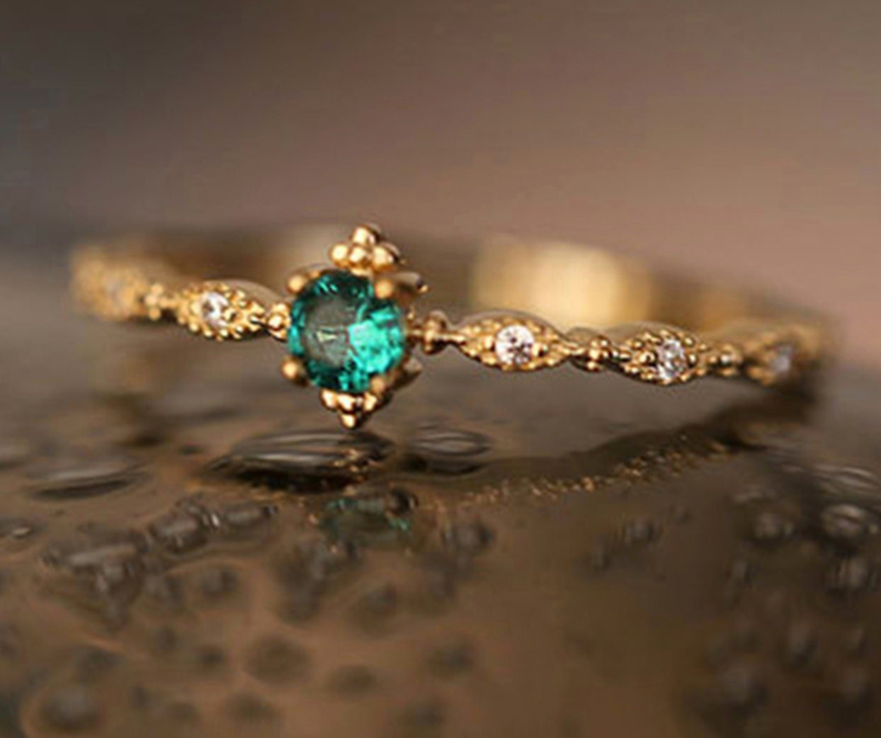 Emerald Green Ring, S925 Silver + Dainty Pendant | Vintage InspiredRings_Gold_Emerald Green_antique_rings_birthday_gifts_women