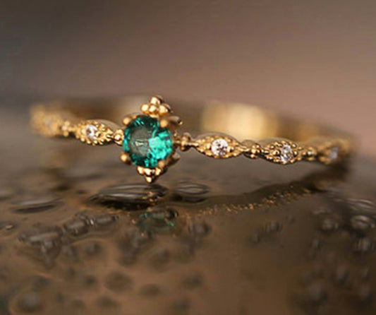 Emerald Green Ring, S925 Silver + Dainty Pendant | Vintage InspiredRings_Gold_Emerald Green_antique_rings_birthday_gifts_women