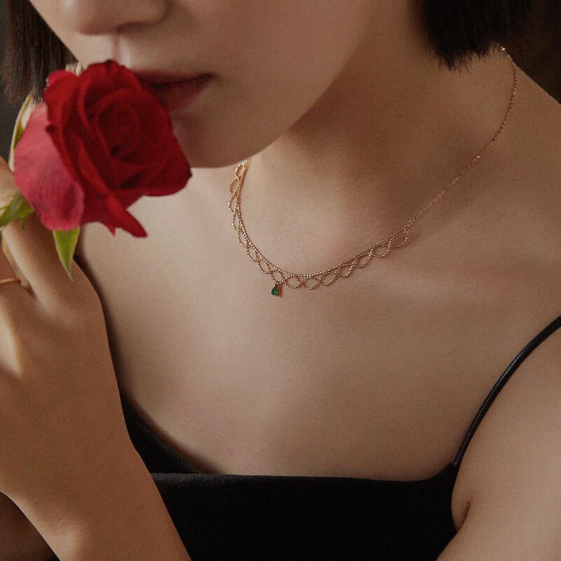 Grace S925 Silver Victorian Emerald Gold Chocker Necklace | Vintage InspiredNecklaces_Gold_Emerald Green_christmas_date night