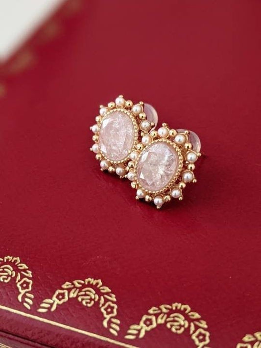 Leighton 14K Gold Plated Pearl & Gem Earrings Victorian Design | Vintage InspiredEarrings_Gold_Pink_14k Gold_antique_accessory