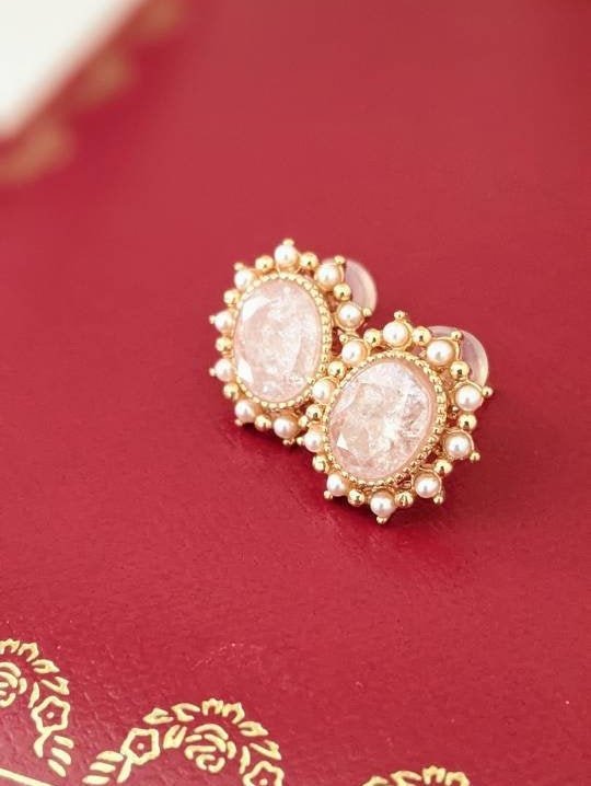 Leighton 14K Gold Plated Pearl & Gem Earrings Victorian Design | Vintage InspiredEarrings_Gold_Pink_14k Gold_antique_accessory
