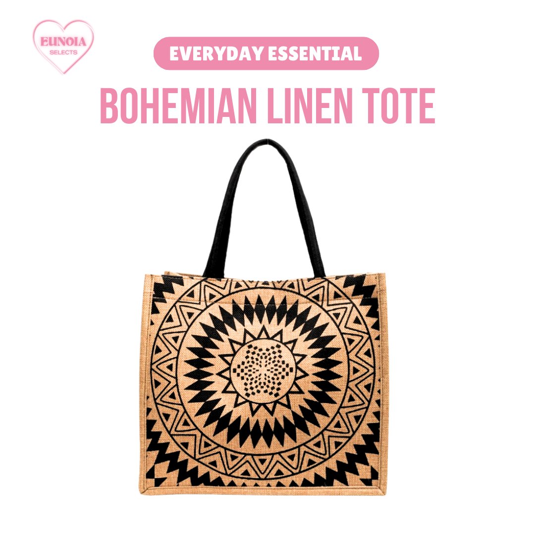 MIA Bohemian Linen Tote Bag - Large Capacity Chic Purse for EverydayTote Bags_Black Sun__Fashion Bags_Stylish Travel