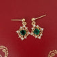 Morgan 14K Gold Earrings w. Emerald Green Gem Jewels Pendant | Vintage InspiredEarrings_Gold_Emerald Green_14k Gold_antique_accessory