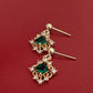 Morgan 14K Gold Earrings w. Emerald Green Gem Jewels Pendant | Vintage InspiredEarrings_Gold_Emerald Green_14k Gold_antique_accessory