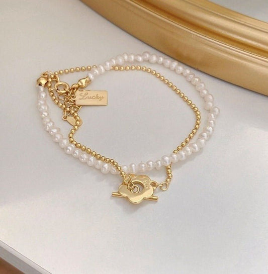 Nora S925 Silver Baroque Bracelet w. Pearl + Gold Beads Chain | Minimalist ChicBracelets_Pearl + Gold Chain_Gold_dainty_bracelet_engraved_bracelet