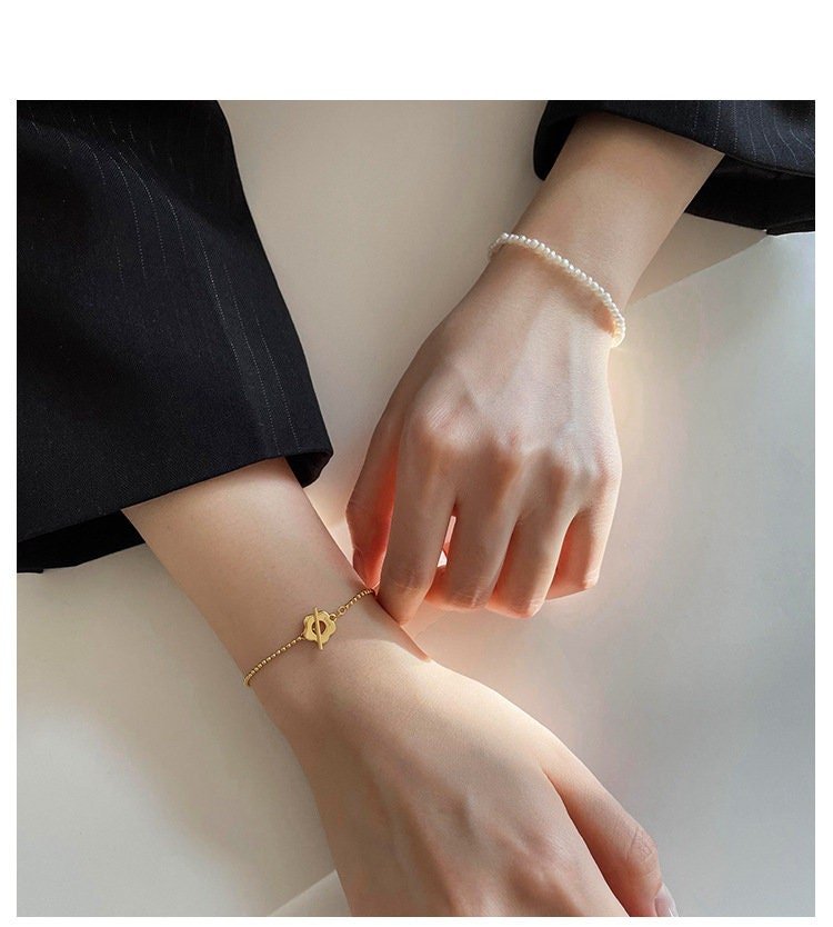 Nora S925 Silver Baroque Bracelet w. Pearl + Gold Beads Chain | Minimalist ChicBracelets_Pearl + Gold Chain_Gold_dainty_bracelet_engraved_bracelet
