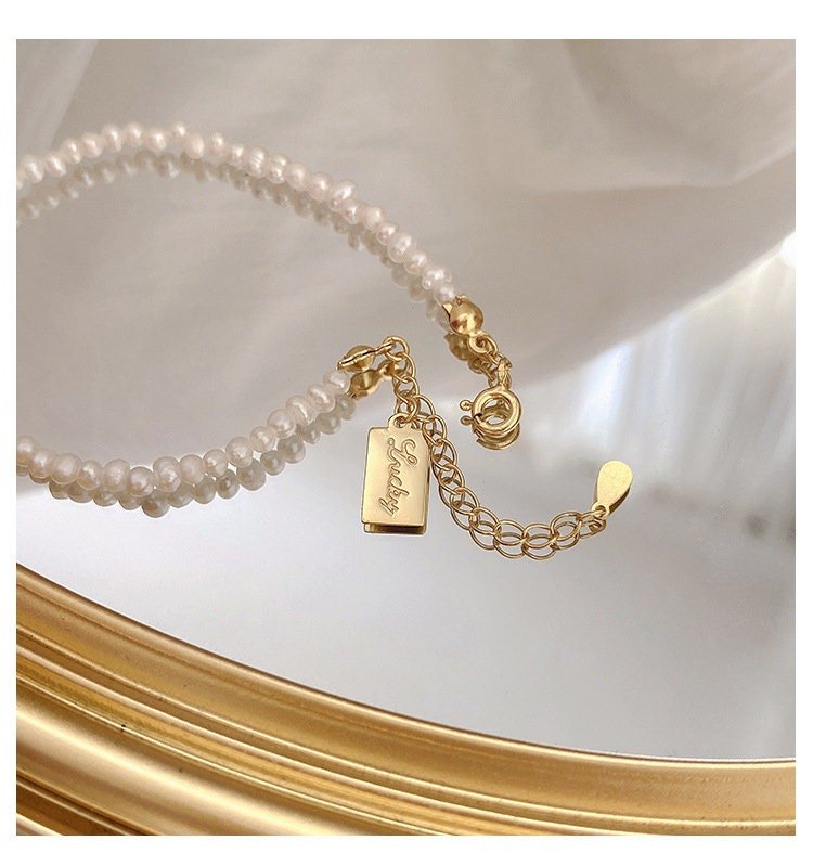 Nora S925 Silver Baroque Bracelet w. Pearl + Gold Beads Chain | Minimalist ChicBracelets_Pearl Chain Only_Gold_dainty_bracelet_engraved_bracelet