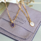 Sylvie Double Gold Plated Link Chain Necklace w. Oval Gem Pendant | Vintage InspiredNecklaces_Gold_Purple_amethyst_antique_necklace