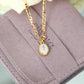 Sylvie Double Gold Plated Link Chain Necklace w. Oval Gem Pendant | Vintage InspiredNecklaces_Gold_Purple_amethyst_antique_necklace