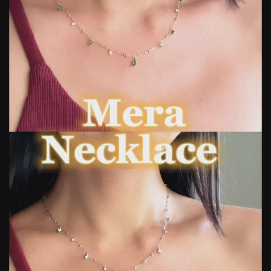 Video of model wearing Mera Emerald Pendant Necklace